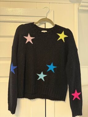 Rails Black Crewneck Sweater with Multi-Color Star Motif